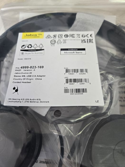 Гарнитура Jabra EVOLVE 20 Stereo MS USB C/A adapter (4999/823/169)