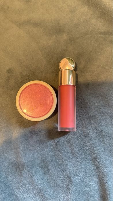 Paletă Huda Beauty 'Gold' Obsessions / Farduri Aurii Premium Set fard de obraz: Rare Beauty Liquid Blush + Pixi Powder l