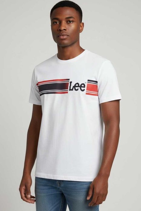 Мъжка тениска, LEE, Regular Fit, Stripe Logo, Бяла
