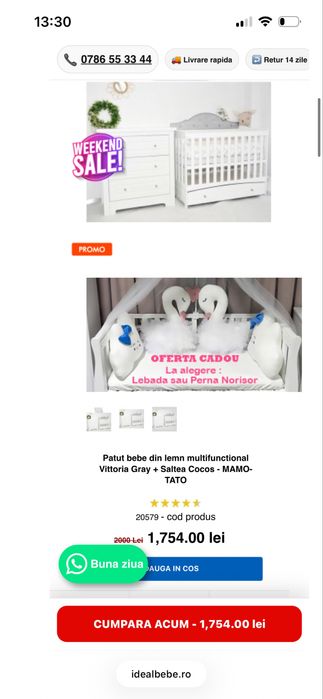 Patut bebe din lemn Vittoria Gray