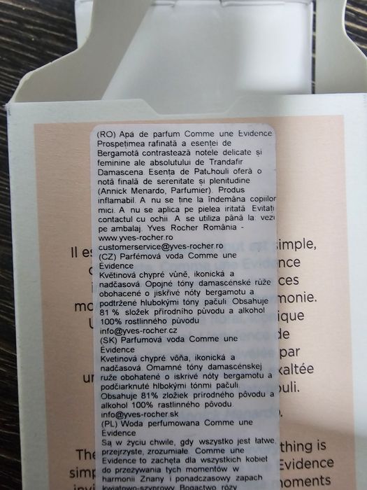 Parfum comme une evidence, yves rocher, 100ml, nou