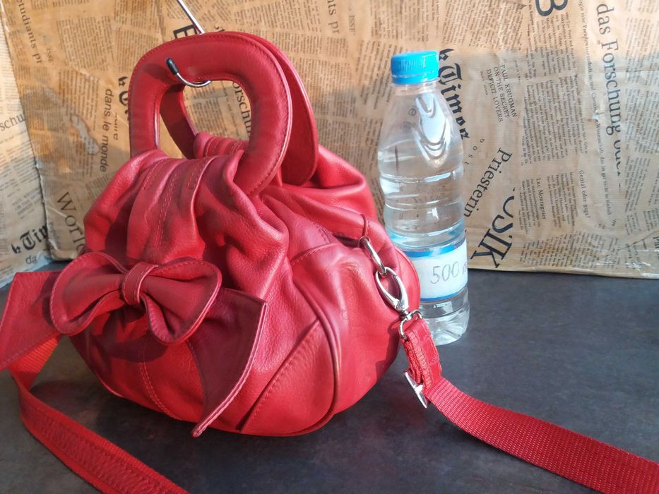 дамска чанта,малка червена,кожена/естествена кожа