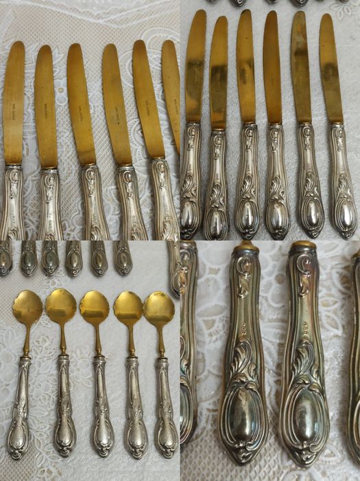 Сребърни стари  прибори Солинген с позлата