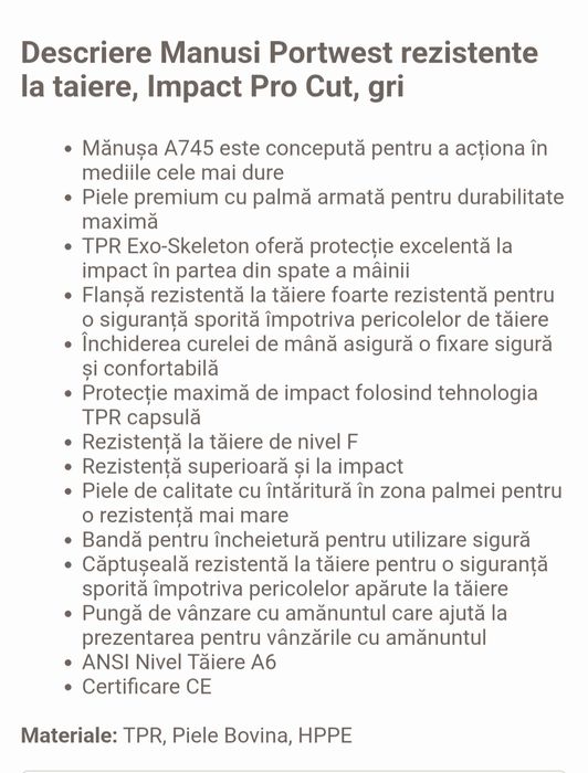 Manusi piele impact Pro Cut marca PortWest