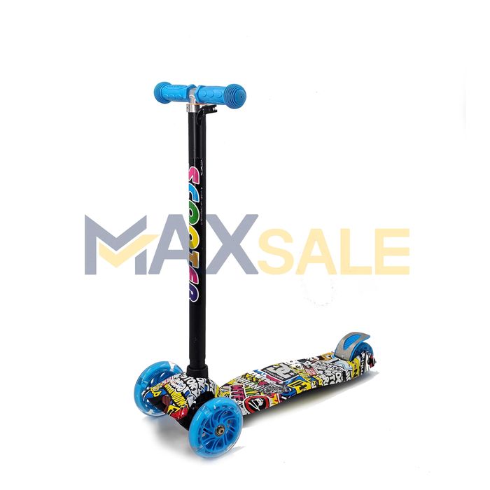 Детска тротинетка с 3 светещи колела синьо / многоцветна скутер колело