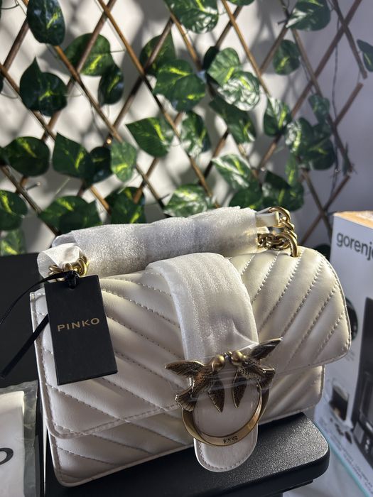 Geanta Pinko Nappa Leather White cream