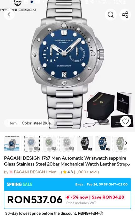 Ceas Diver 200M Pagani Design Automatic IMPECABIL Full box