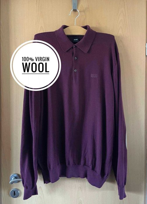 Pulover visiniu Hugo Boss din 100% lana virgina, marimea XL