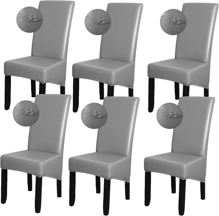 НОВИ! Комплект от 6 бр. XL калъфи за столове от PU кожа, водоустойчиви