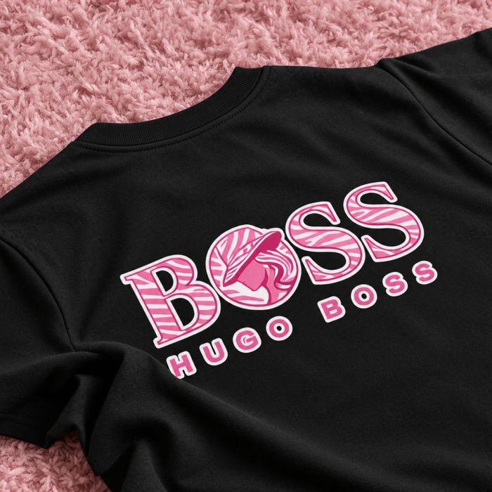 Tricou cu mesaj, negru cu imprimeu roz S