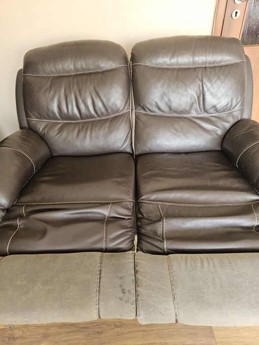 Двойка диван релакс механизъм естествена кожа..