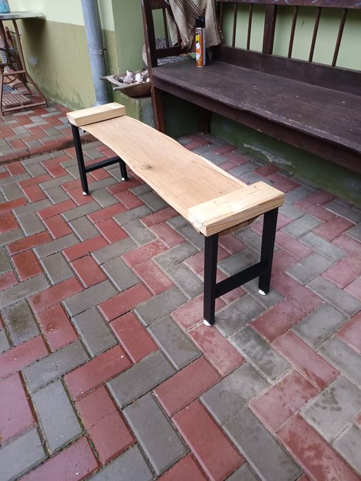 Banca hol , cuier blat stejar și picioare metalice reglabile