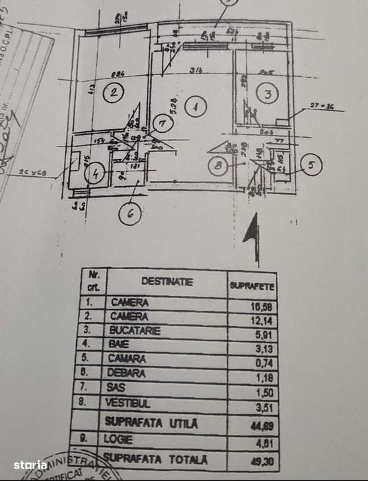 Apartament 2 camere – 49,30 mp, etaj 8/9, bloc 1971 - comision 0% - Be