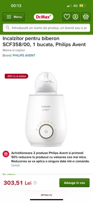 Incalzitor pentru biberon SCF358/00, Philips Avent