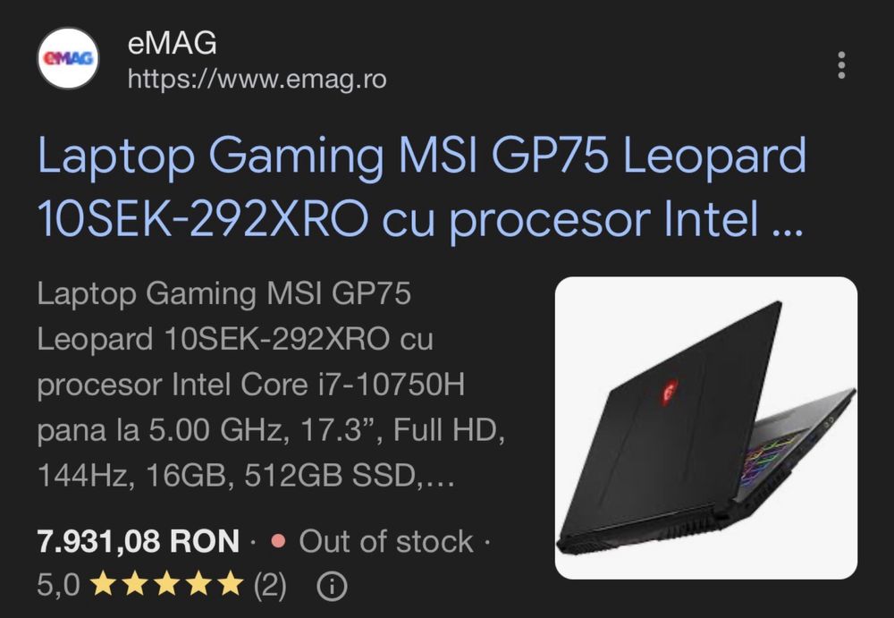 Laptop Gaming MSI GP75 Leopard RTX 2060 I7 10th Gen