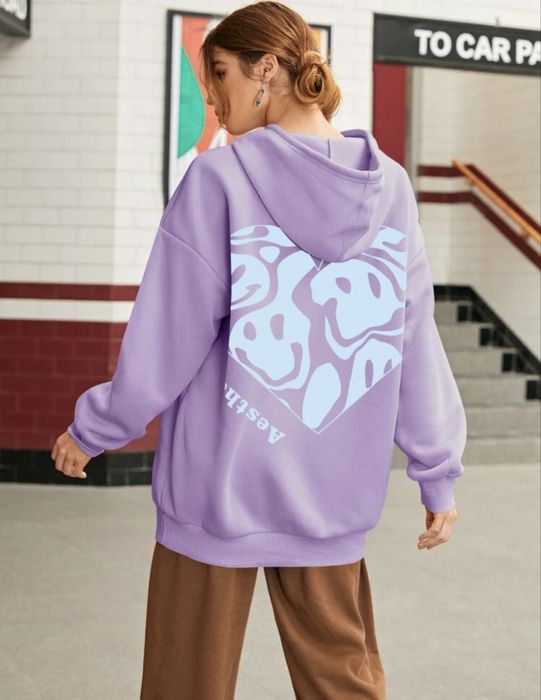 Hanorac lung mov cu print