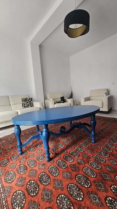 Masa cafea mare lemn masiv albastru elegant