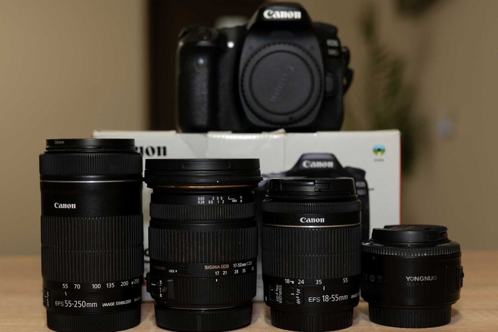 Canon 80D + 4 obiective + 3 baterii + incarcator