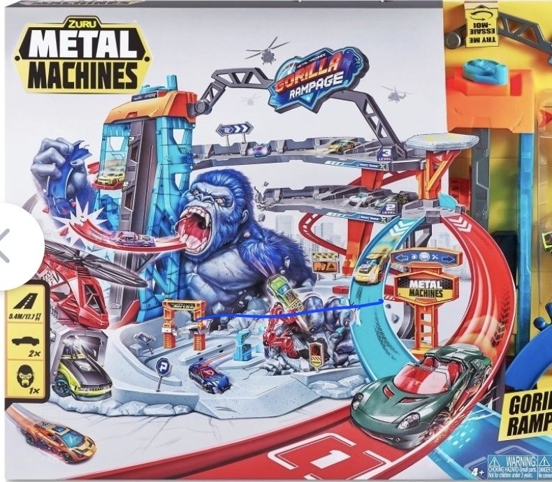 Set de joaca Zuru Metal Machines Gorilla Rampage, cale de rulare pe trei niveluri cu lift si carucior