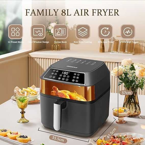 Air Fryer Aigostar с рецепти, 8L, 1700W, 12 Програми, книжка с рецепти