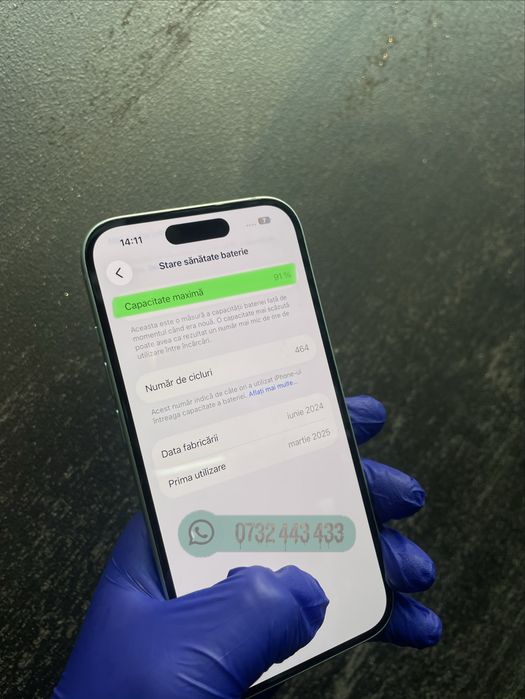  iPhone 15 *PLACĂ BAZĂ* 256 GB  Baterie 91% / Camere