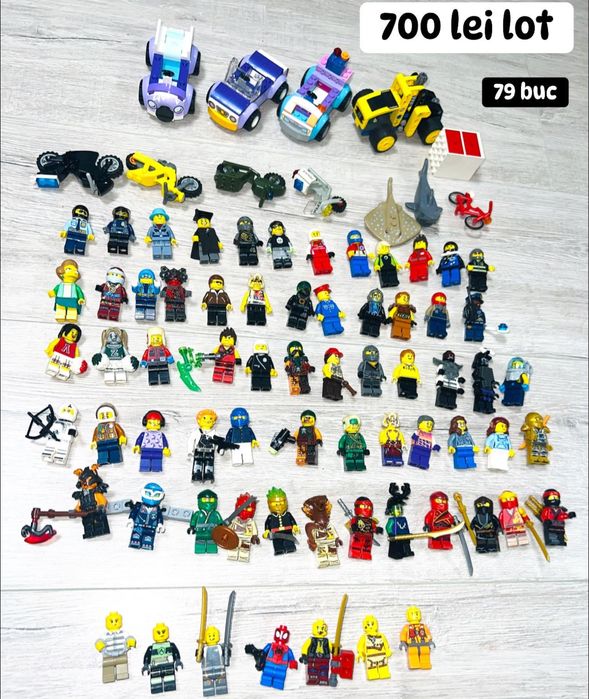 Lot mare 79 figurine si masinute Lego originale