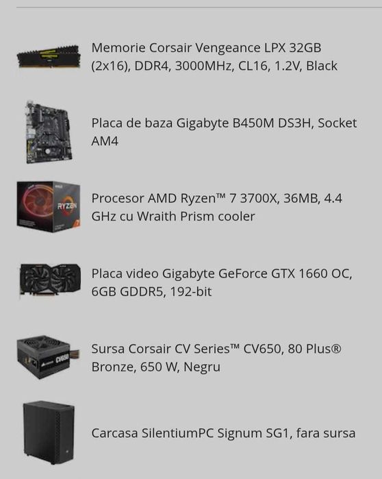 PC Ryzen 7 3700X, placă video GTX 1660, 32 GB RAM și SSD de 2 TB