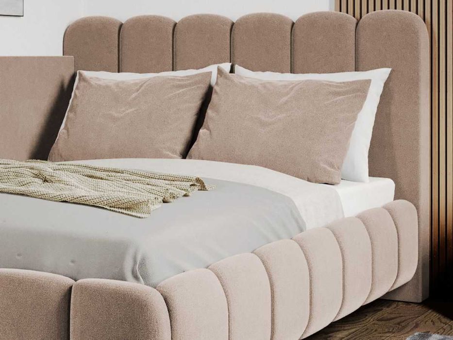 Pat Tapitat de colt Bari Bej Velluto 3 cu somiera rabatabila si lada