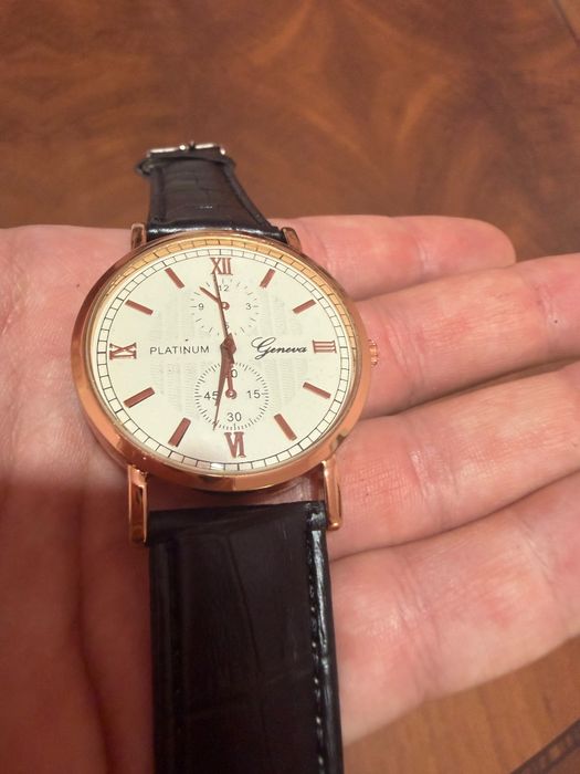 Ceas Geneva Platinum Rose Gold cu Curea Maro