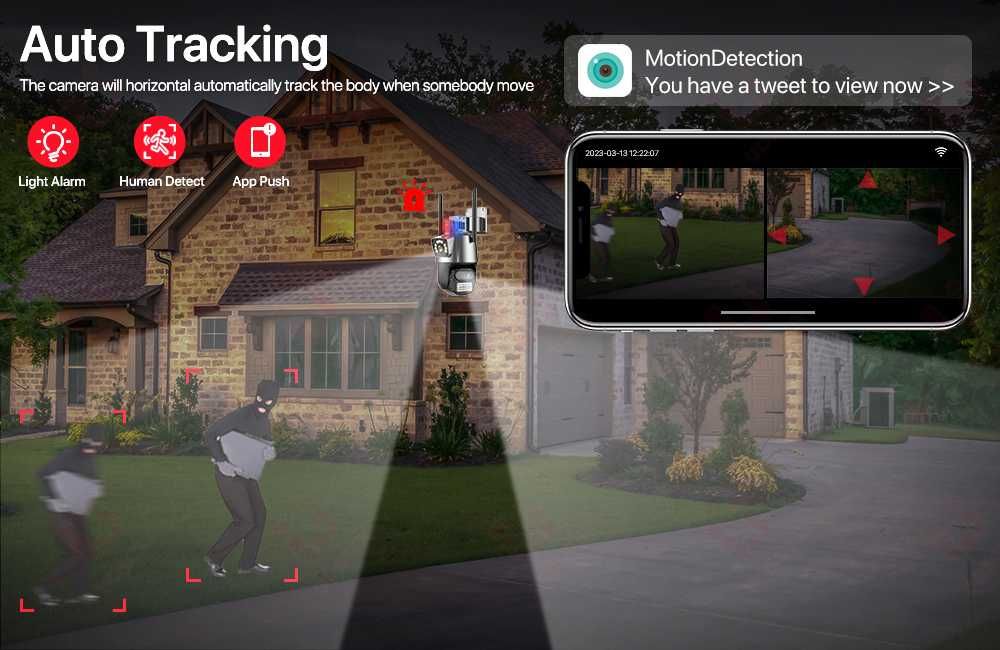 Camera de Supraveghere Tripla WIFI Visoli® P10 PRO Zoom,3 Lentile,12MP