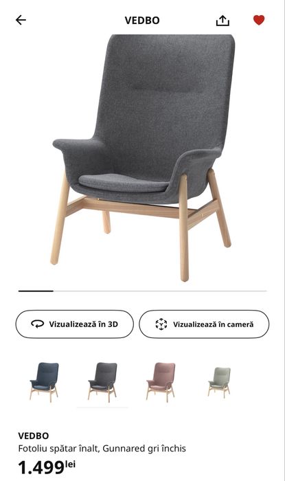 Fotoliu spătar înalt VEDBO, gri închis