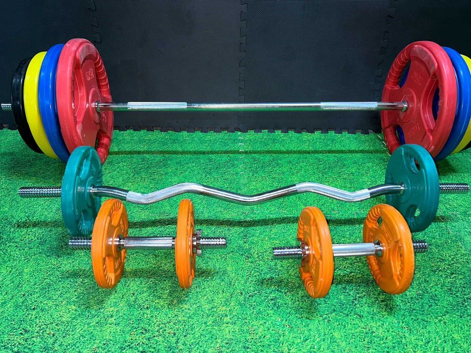 Pachet Fitness Discuri de fier cauciucate cu prindere - 185 kg