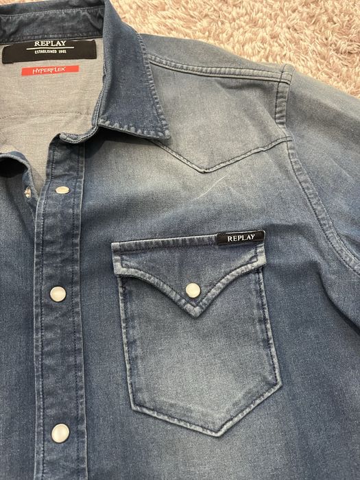 Replay Mens Blue Hyperflex Denim Shirt-оригинална мъжка риза