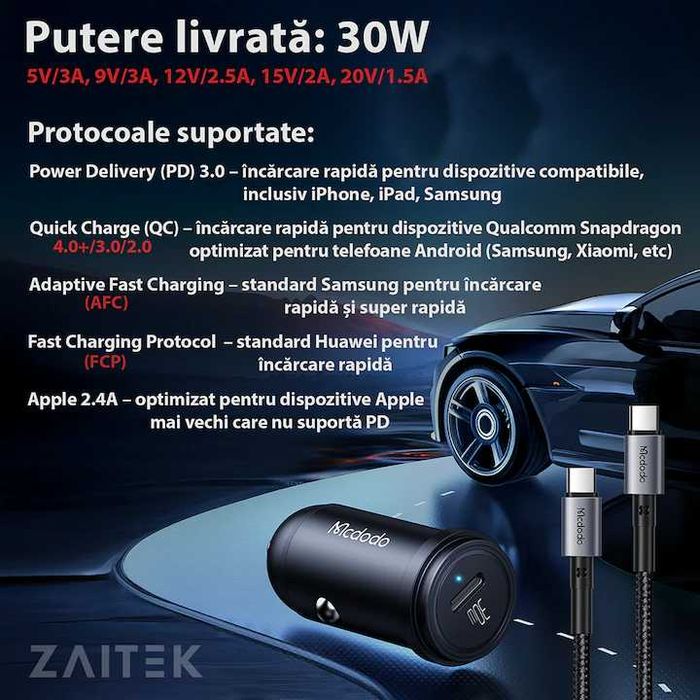 Incarcator auto fast charge - compatibil cu toate telefoanele !