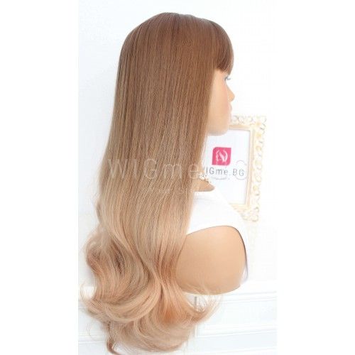 Дълга светлокестенява омбре перука на вълни с бретон Софи