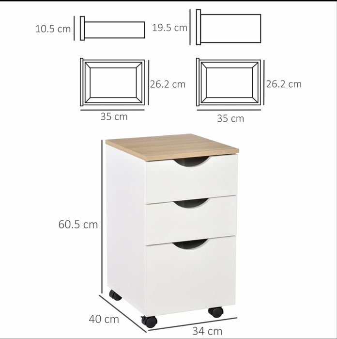 Dulap birou cu 3 sertare , alb , HOMCOM