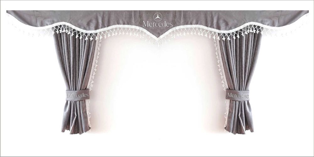 Комплект пердета за камион + кукички сиви с бели пискюли