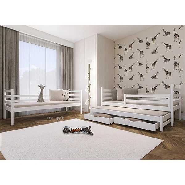 Pat NOU cu etaj, pentru 3 copii, lemn masiv 200x90 cm