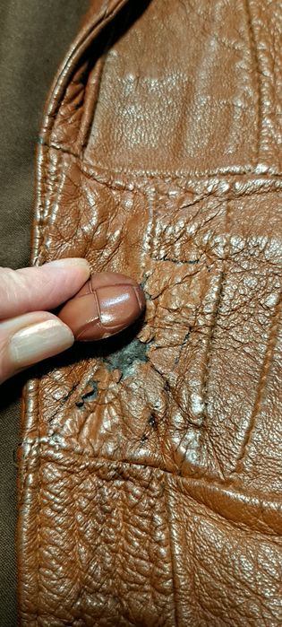 Jachetă / Sacou lung damă piele naturală patchwork maro XL - 50 Lei