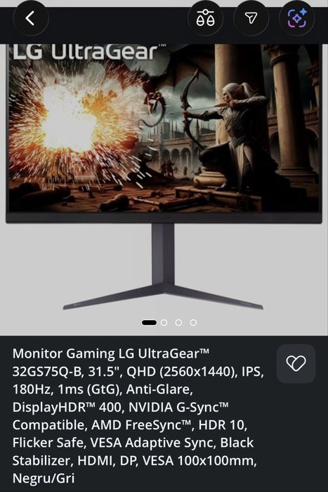 Monitor Gaming LG UltraGear 31.5” QHD 180Hz 1ms HDR G-Sync AMD FreeSync