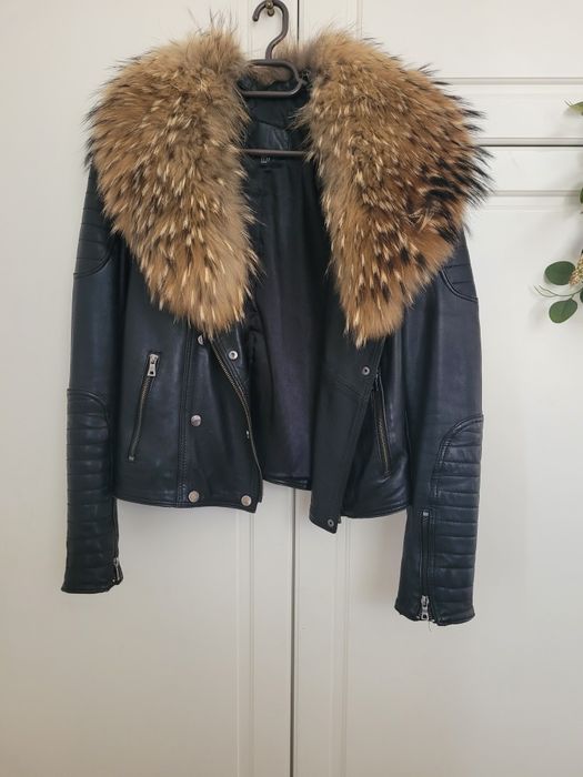 Geacă de piele cu guler detașabil