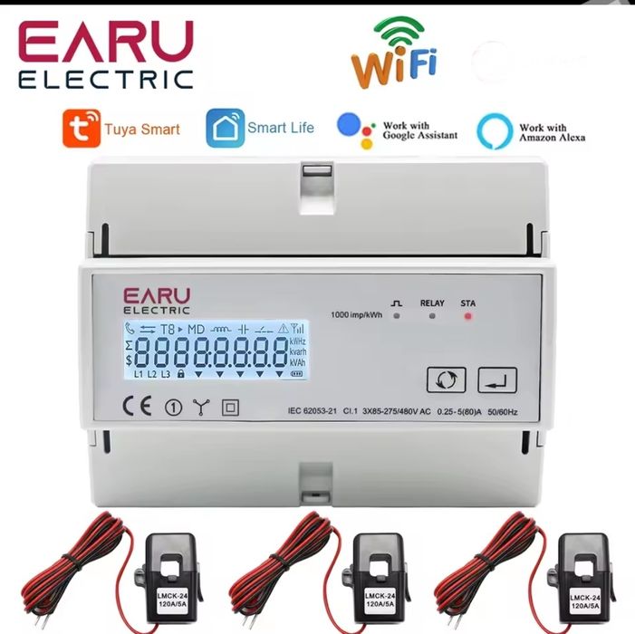 Смарт электромер трифазен, wifi tuya, rs485 modbus rtu