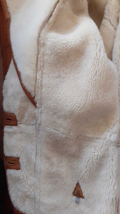 дамско палто кожух, естествена телешка кожа, кафяво супер