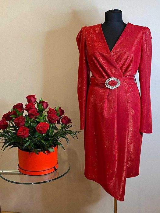 Rochie eleganta din lurex rosie