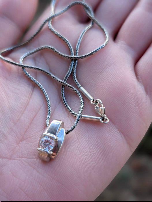 Vechi colier lant si pandantiv argint 925, piatra zirconiu, copii