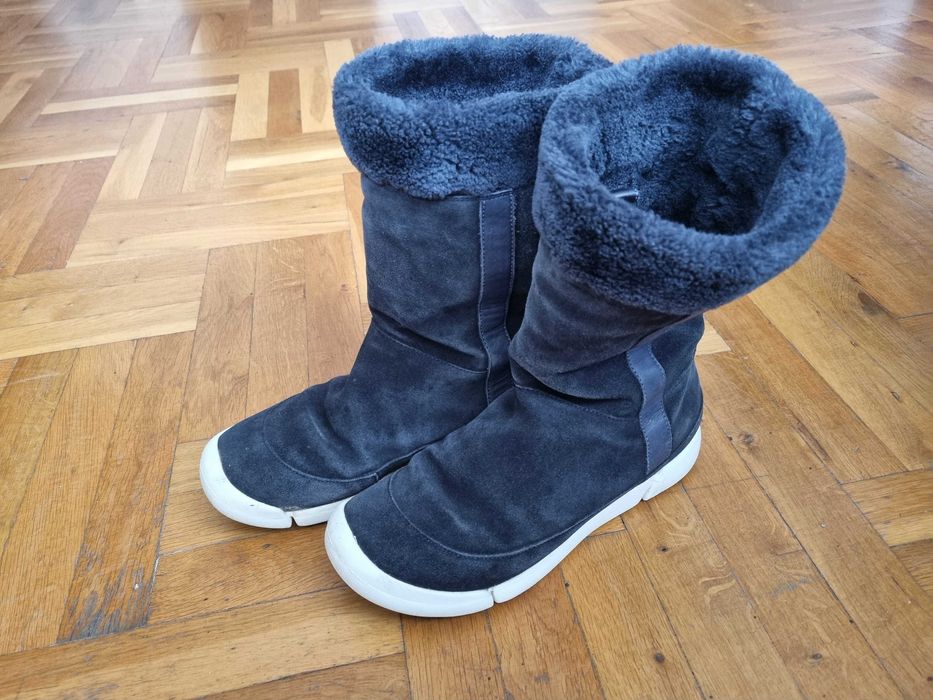 Дамски кожени ботуши Кларкс Clarks тъмносини