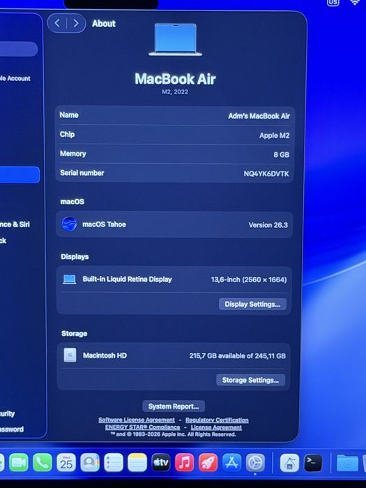 Laptop Apple MacBook Air M2 13 inch, stare foarte buna bateria la 100%