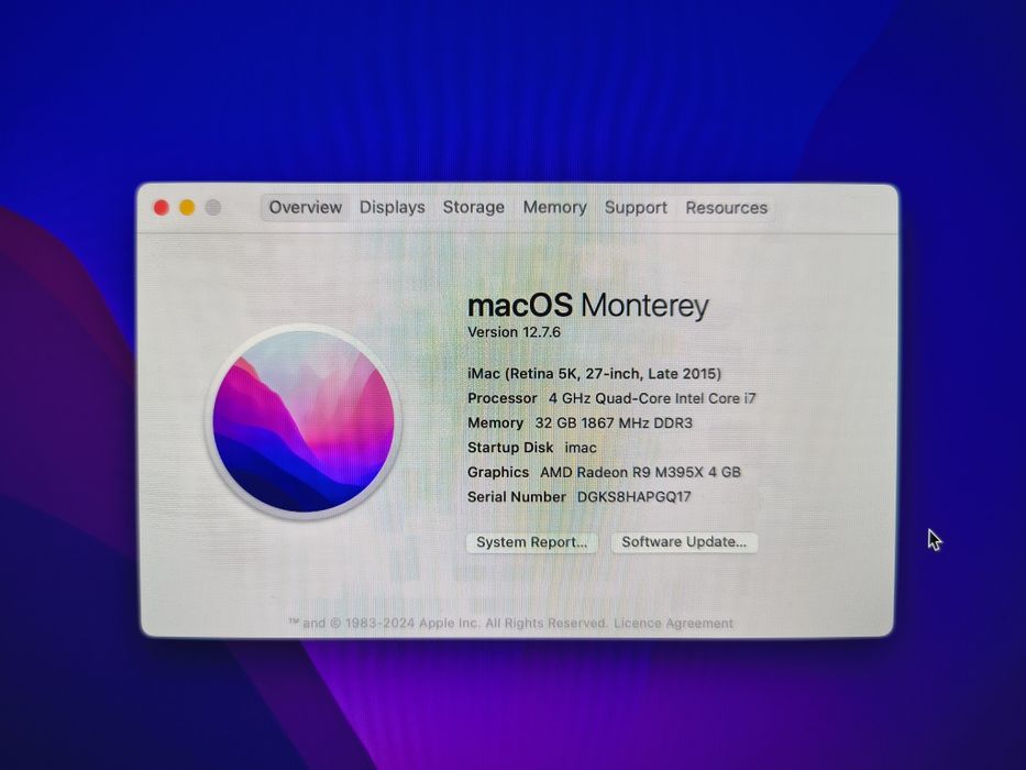 Apple Imac 27 5k, late 2015, CTO i7 4ghz quad, 32 ram, 1 TB ssd, video AMD Radeon R9M395X 4gb, top max late 20215