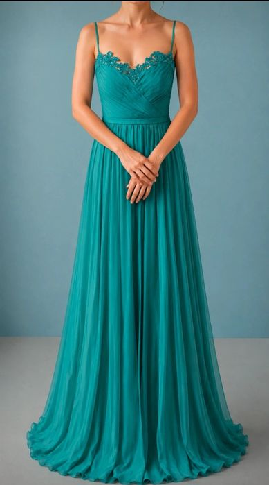Rochie elegantă La Femme , culoare Peacock(reflexii de verde smarald și albastru, M/38, nouă cu etichetă