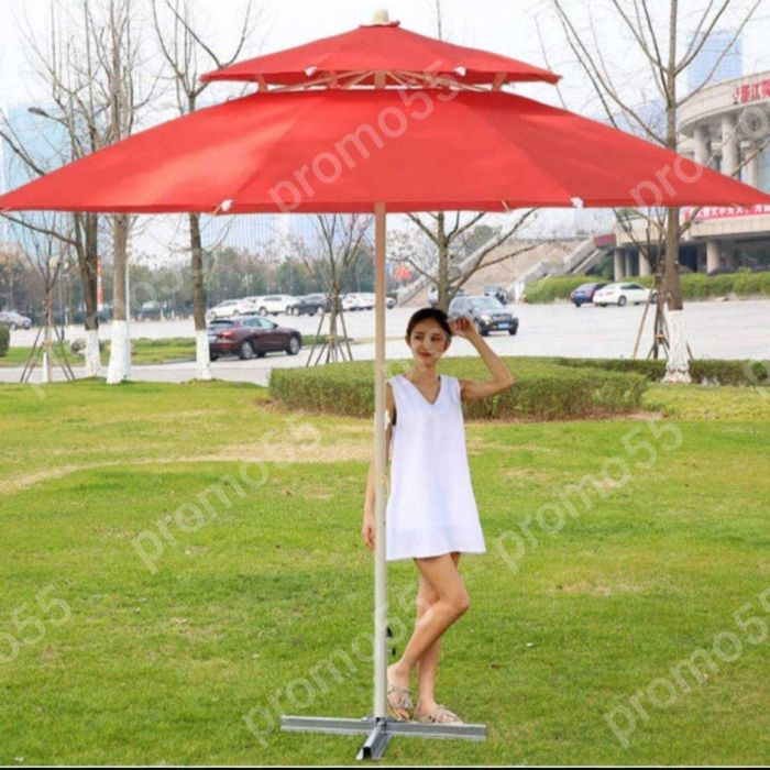 Голям чадър 220см. с двоен покрив за стабилност при вятър, 4 цвята